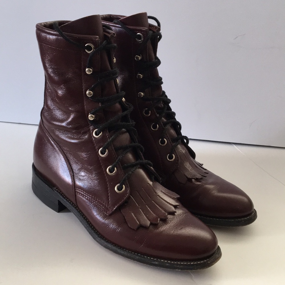 Justin Oxblood Lace Up Boots